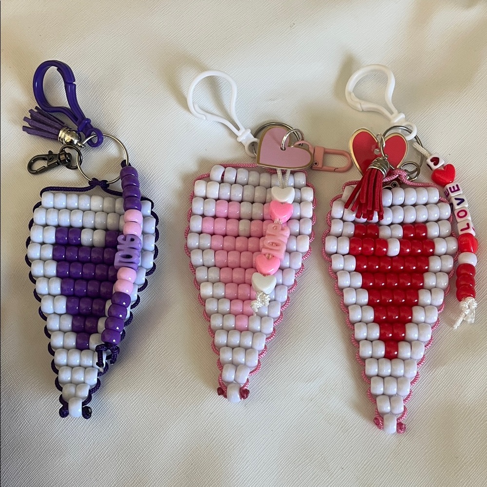 Beaded Heart Keychains Set